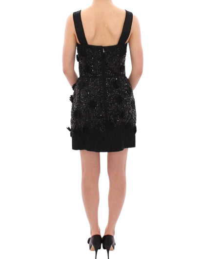 Robe noire Dolce & Gabbana à imprimé floral incrustée de cristaux