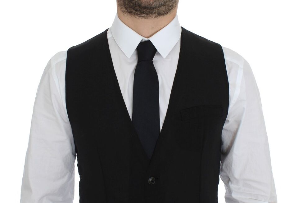 Gilet Veste Costume en Laine Noire Dolce & Gabbana