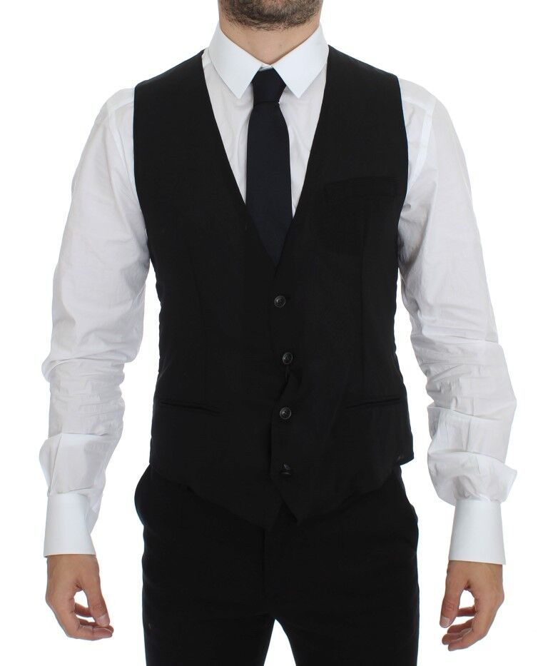Gilet Veste Costume en Laine Noire Dolce & Gabbana
