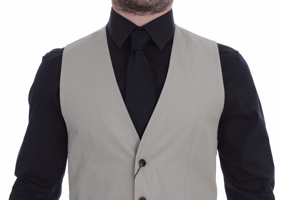 Dolce & Gabbana Gilet Habillé Beige en Soie Mélangée