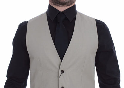 Dolce & Gabbana Gilet Habillé Beige en Soie Mélangée