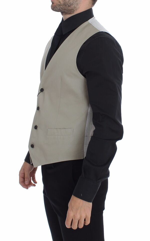 Dolce & Gabbana Gilet Habillé Beige en Soie Mélangée