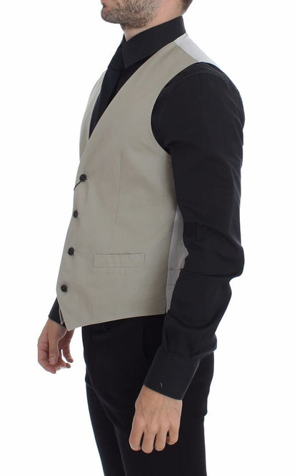 Dolce & Gabbana Gilet Habillé Beige en Soie Mélangée