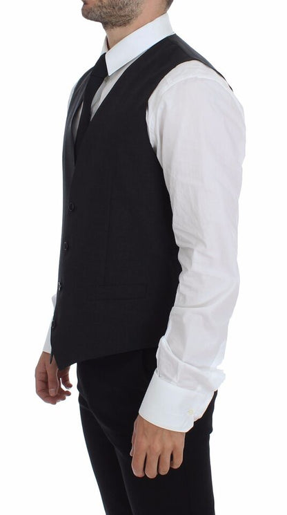 Gilet de costume habillé Dolce & Gabbana gris ajusté boutonné sur le devant