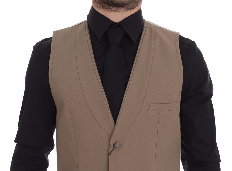 Gilet de Costume Dolce & Gabbana en Coton Beige Coupe Slim à Boutons