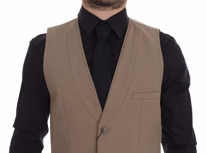 Gilet de Costume Dolce & Gabbana en Coton Beige Coupe Slim à Boutons