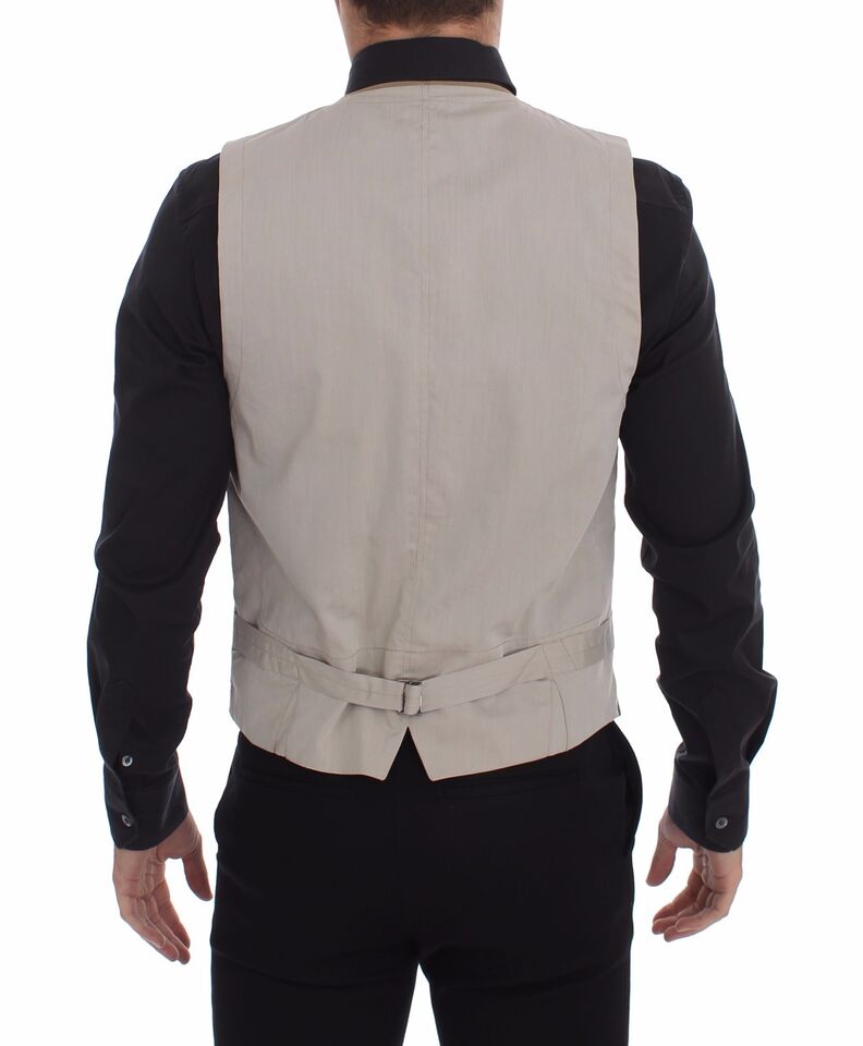 Gilet de Costume Dolce & Gabbana en Coton Beige Coupe Slim à Boutons