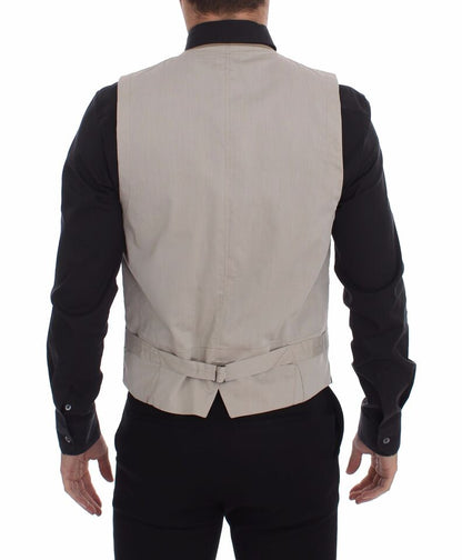 Gilet de Costume Dolce & Gabbana en Coton Beige Coupe Slim à Boutons