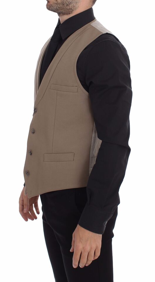Gilet de Costume Dolce & Gabbana en Coton Beige Coupe Slim à Boutons
