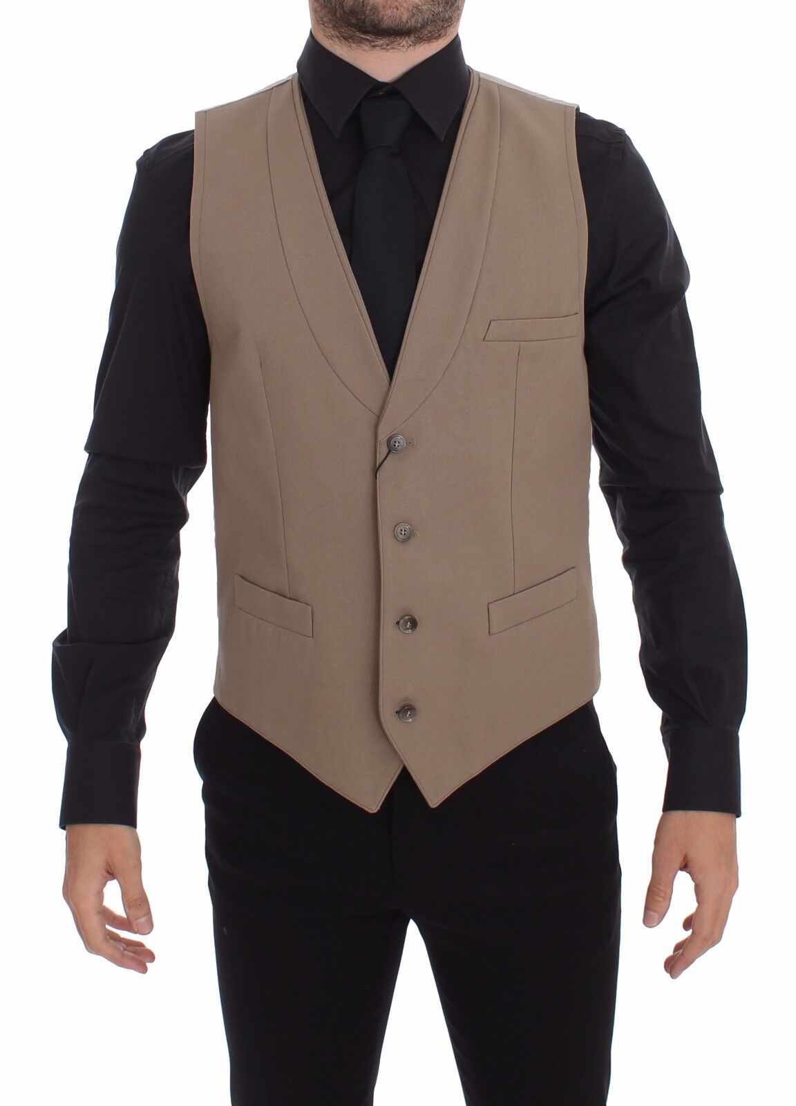 Gilet de Costume Dolce & Gabbana en Coton Beige Coupe Slim à Boutons