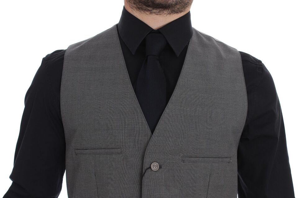 Gilet Dolce & Gabbana gris en coton coupe ajustée, fermeture boutonnée devant