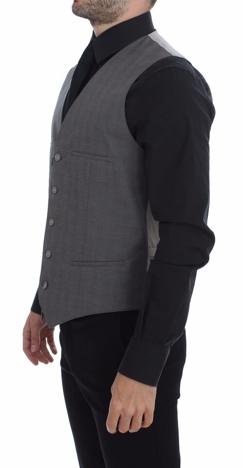 Gilet Dolce & Gabbana gris en coton coupe ajustée, fermeture boutonnée devant