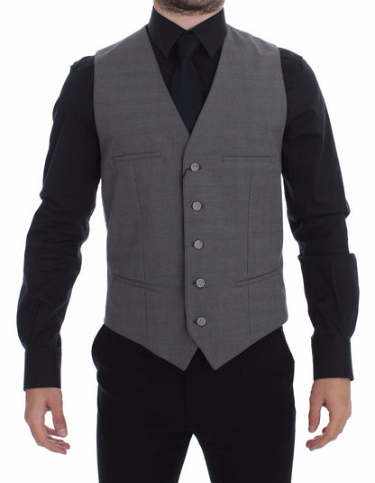 Gilet Dolce & Gabbana gris en coton coupe ajustée, fermeture boutonnée devant