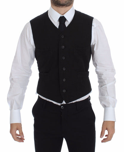 Blazer Gilet Robe en Coton et Lin Noir Dolce & Gabbana