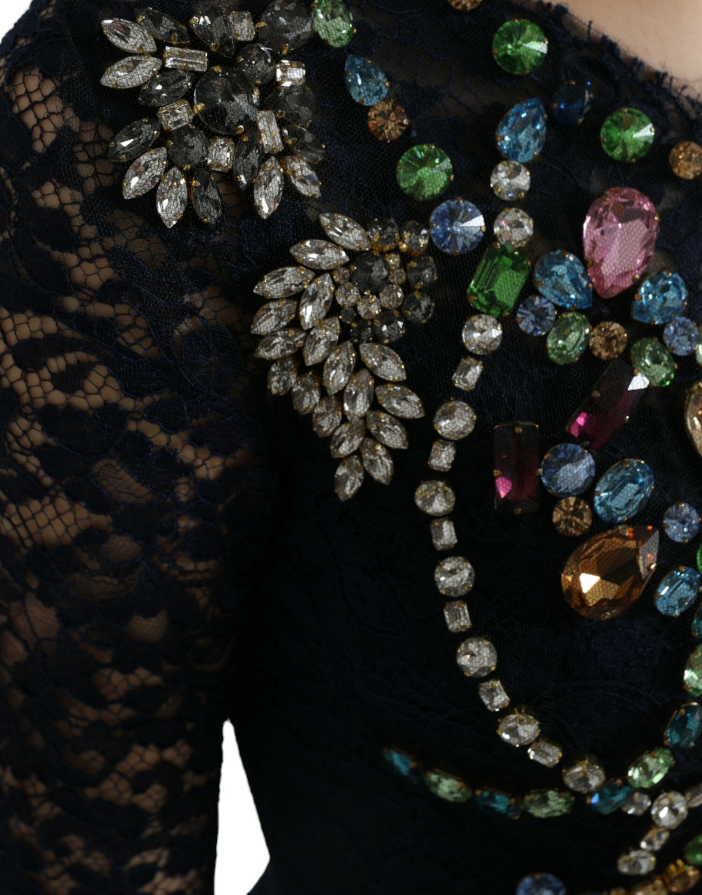Robe longue en dentelle florale en cristal bleu Dolce & Gabbana