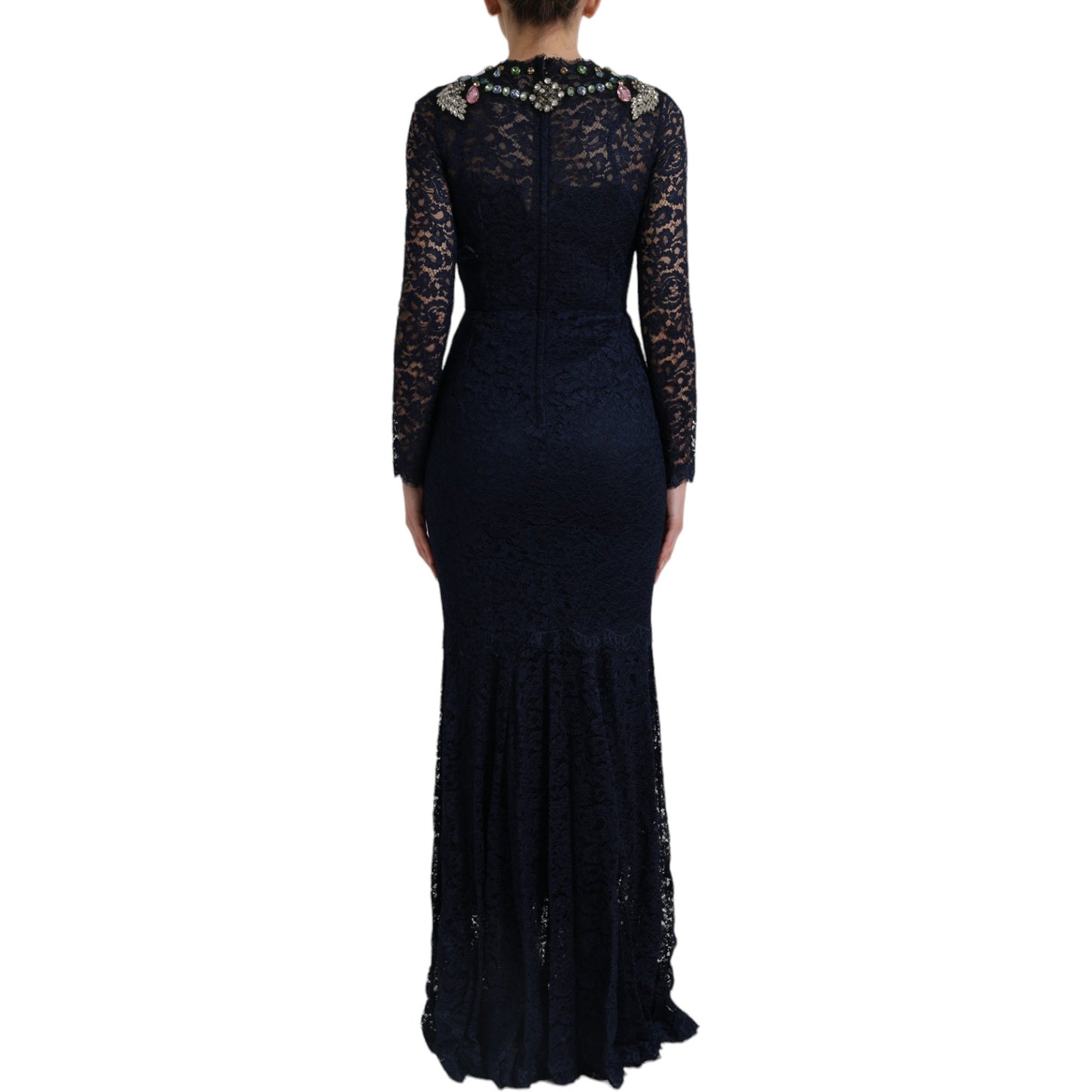 Robe longue en dentelle florale en cristal bleu Dolce & Gabbana