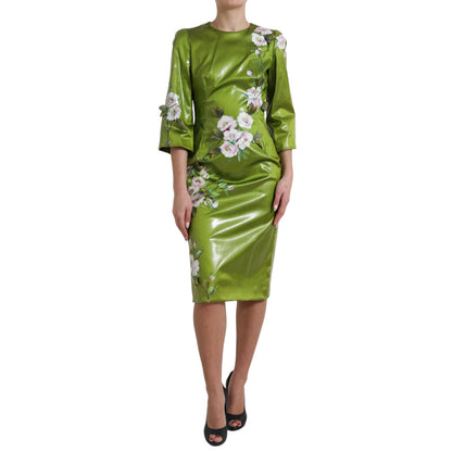 Robe fourreau midi Dolce & Gabbana verte ornée de fleurs