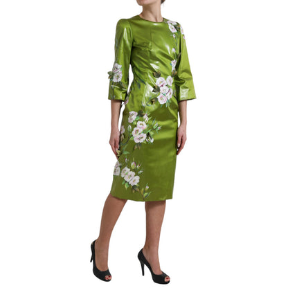 Robe fourreau midi Dolce & Gabbana verte ornée de fleurs
