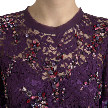 Robe Dolce & Gabbana en dentelle florale violette incrustée de cristaux