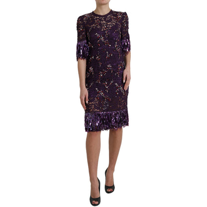 Robe Dolce & Gabbana en dentelle florale violette incrustée de cristaux