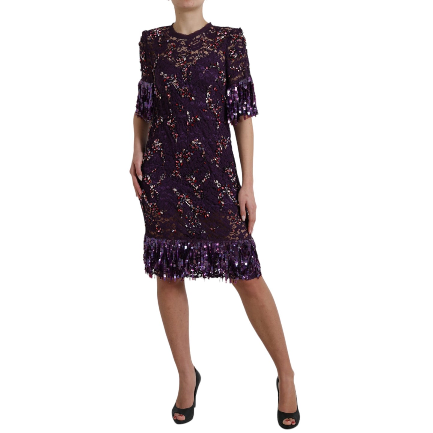 Robe Dolce & Gabbana en dentelle florale violette incrustée de cristaux