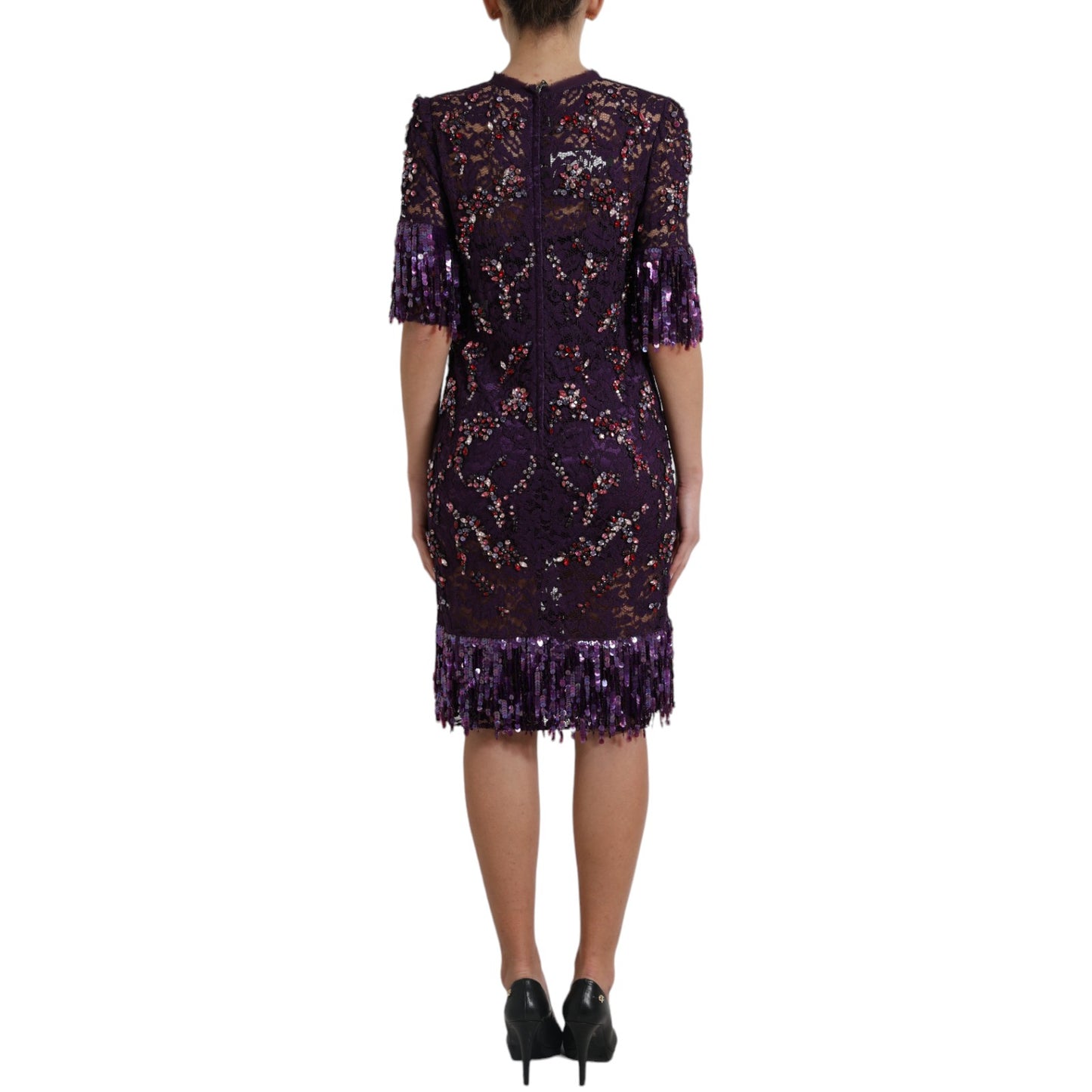 Robe Dolce & Gabbana en dentelle florale violette incrustée de cristaux