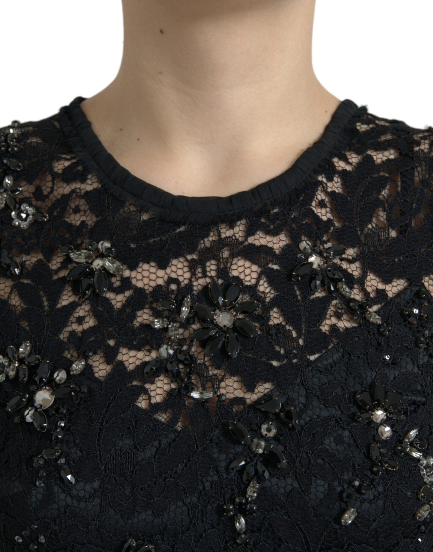 Robe fourreau Dolce & Gabbana en dentelle florale noire et cristaux