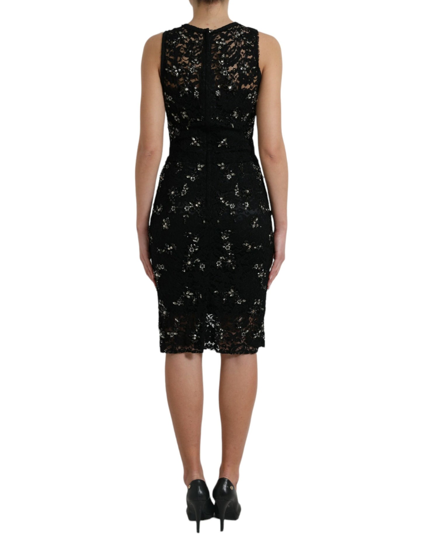 Robe fourreau Dolce & Gabbana en dentelle florale noire et cristaux