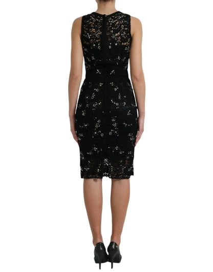 Robe fourreau Dolce & Gabbana en dentelle florale noire et cristaux