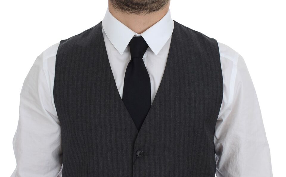 Gilet droit noir en laine rayée Dolce & Gabbana