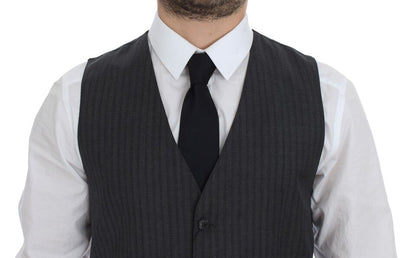 Gilet droit noir en laine rayée Dolce & Gabbana