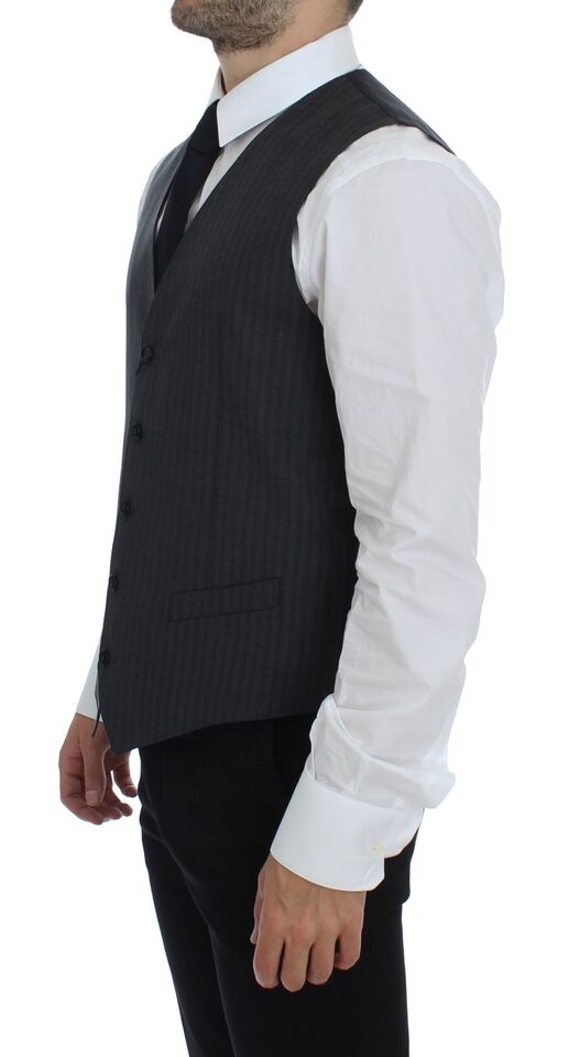 Gilet droit noir en laine rayée Dolce & Gabbana