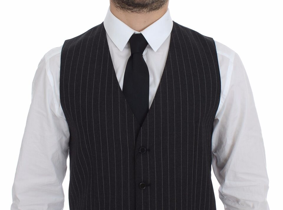 Gilet Dolce & Gabbana gris en laine rayée avec logo