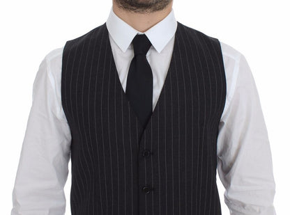 Gilet Dolce & Gabbana gris en laine rayée avec logo