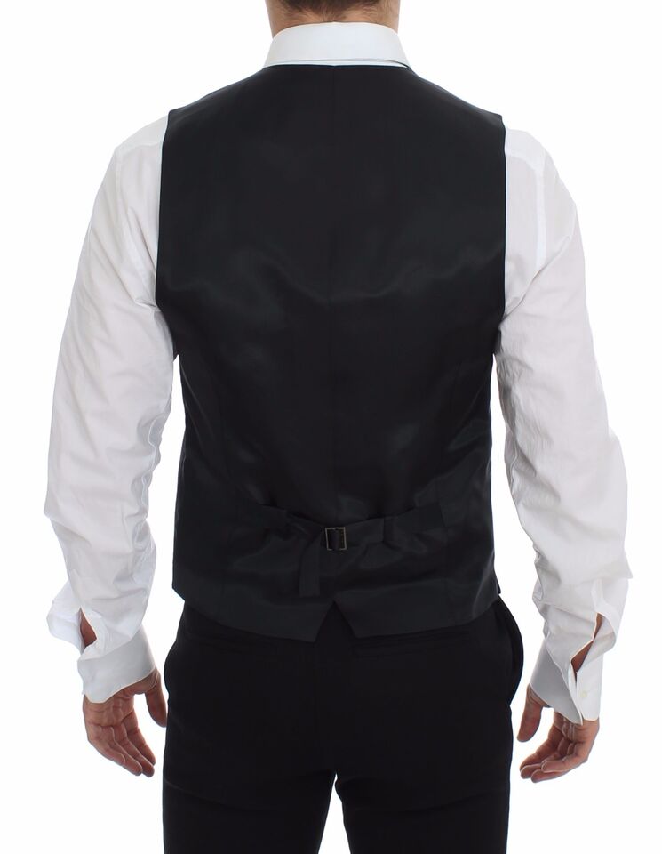 Gilet Dolce & Gabbana gris en laine rayée avec logo