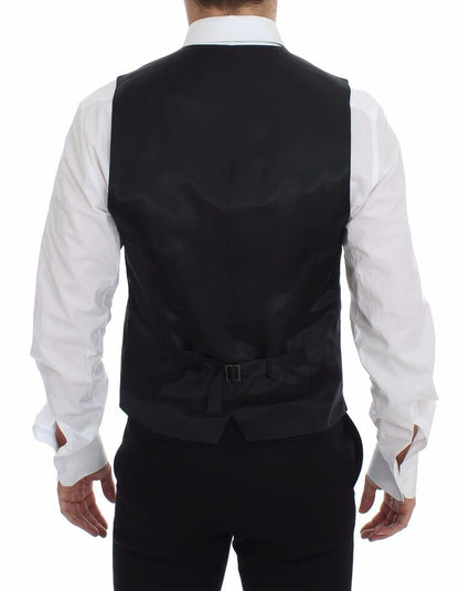Gilet Dolce & Gabbana gris en laine rayée avec logo