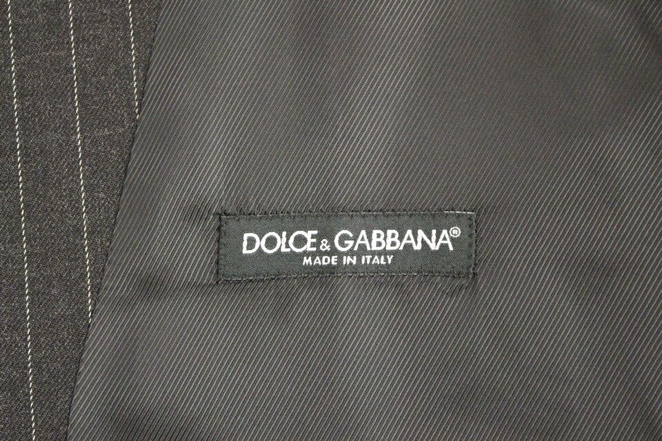 Gilet Dolce & Gabbana gris en laine rayée avec logo