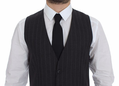 Dolce & Gabbana Gilet en laine grise rayée avec logo