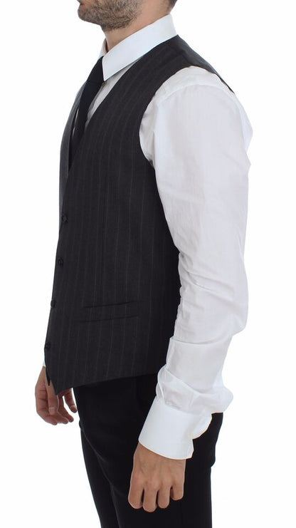 Dolce & Gabbana Gilet en laine grise rayée avec logo