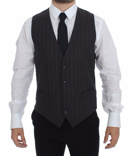 Dolce & Gabbana Gilet en laine grise rayée avec logo