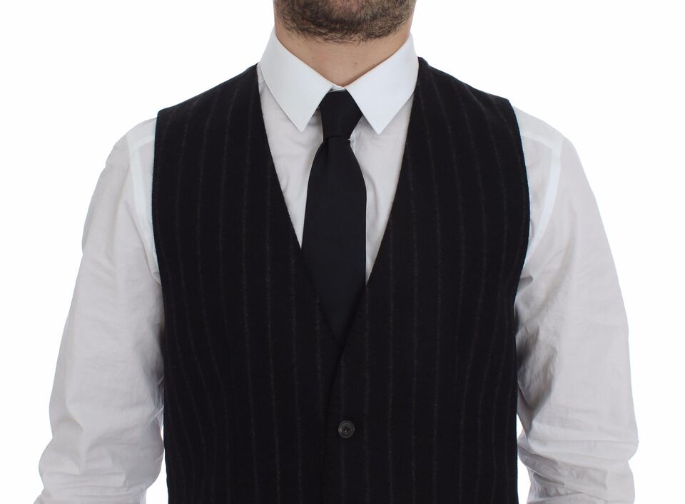 Dolce & Gabbana Gilet sans manches en laine rayée noire avec logo