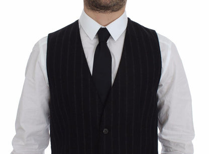 Dolce & Gabbana Gilet sans manches en laine rayée noire avec logo
