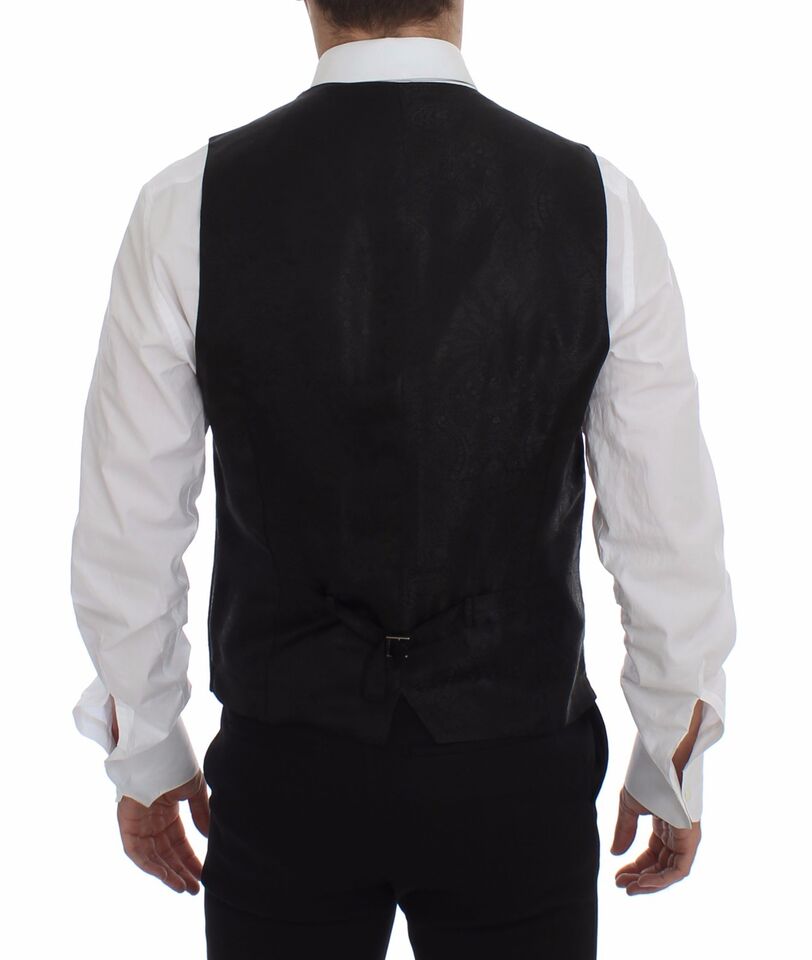 Dolce & Gabbana Gilet sans manches en laine rayée noire avec logo