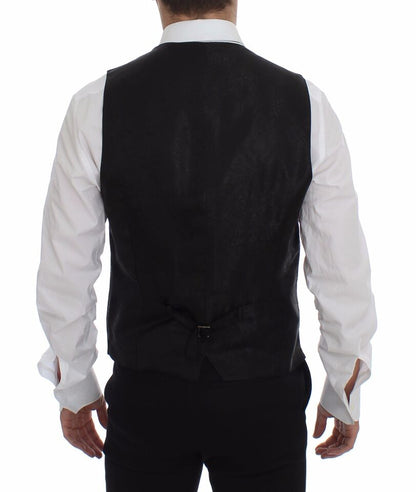 Dolce & Gabbana Gilet sans manches en laine rayée noire avec logo