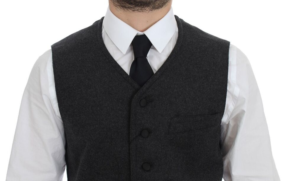 Gilet sans manches en laine mélangée gris Dolce & Gabbana avec logo