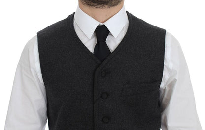 Gilet sans manches en laine mélangée gris Dolce & Gabbana avec logo