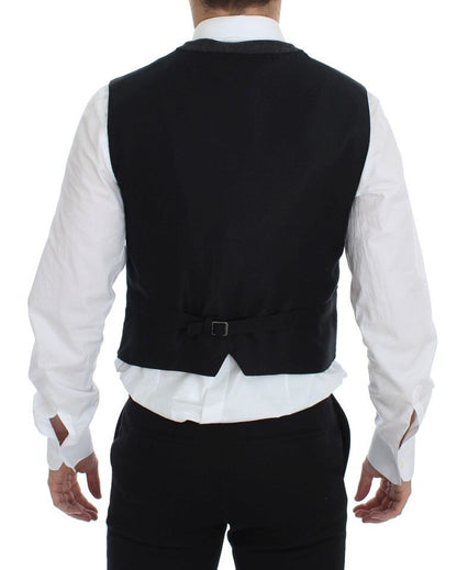 Gilet sans manches en laine mélangée gris Dolce & Gabbana avec logo