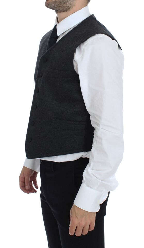 Gilet sans manches en laine mélangée gris Dolce & Gabbana avec logo
