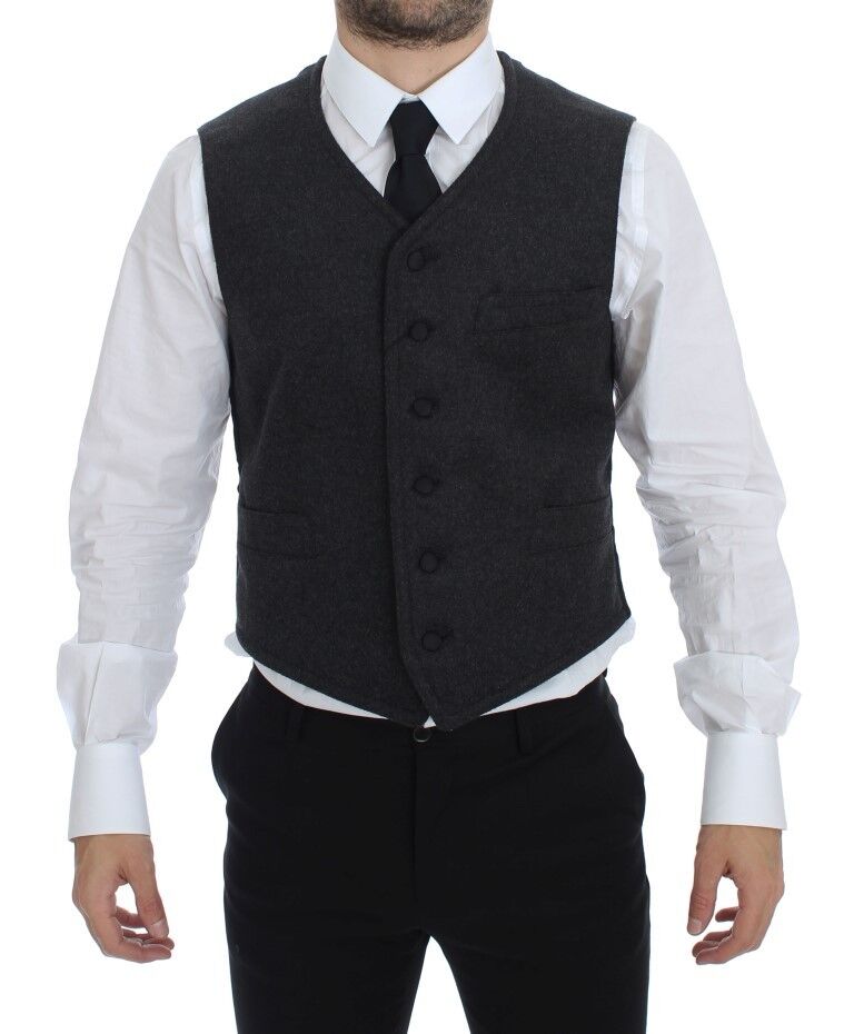 Gilet sans manches en laine mélangée gris Dolce & Gabbana avec logo