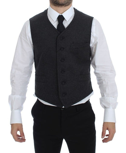 Gilet sans manches en laine mélangée gris Dolce & Gabbana avec logo